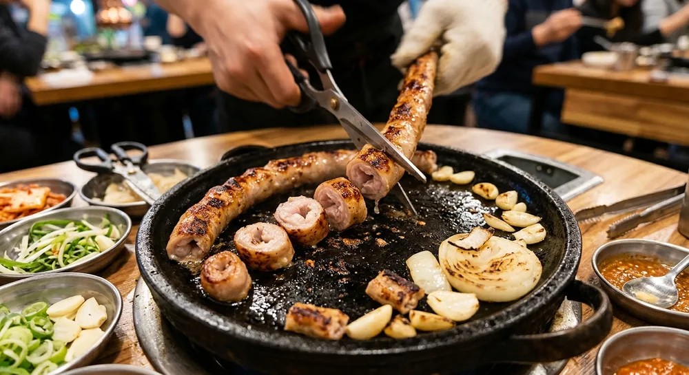 참나무 숯불 위에서 구워지는 친환경 자연 방목 흑돼지 막창
